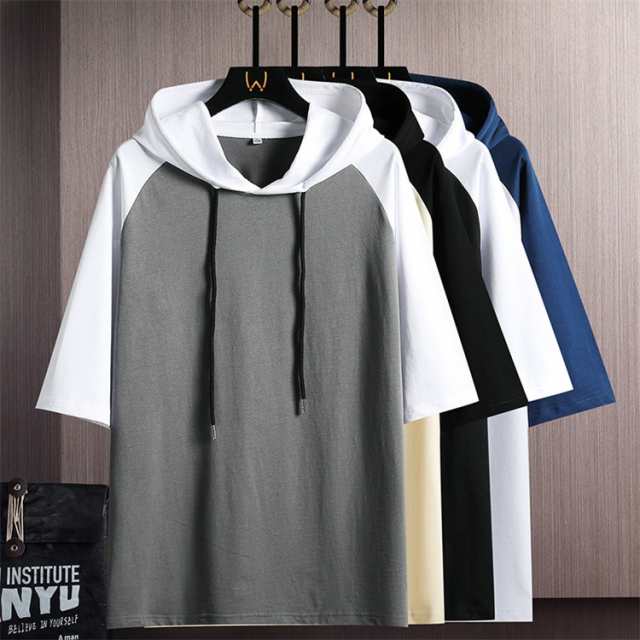 プルオーバー シンプル レディース トップス カットソー tシャツ パーカー 半袖パーカー 半袖 五分袖 クルーネック フード 配色プルオーバー シンプル レディース トレディースファッション 人気カ