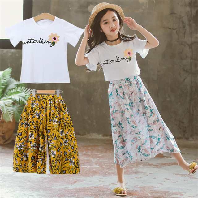商品説明：子供服 女の子 セットアップ 新作■セット内容：半袖トップス+パンツ 2点セット状態：新品素材：綿 ポリエステル&starf;サイズ：（単位：ｃｍ）【110】着丈43 肩幅27 袖丈