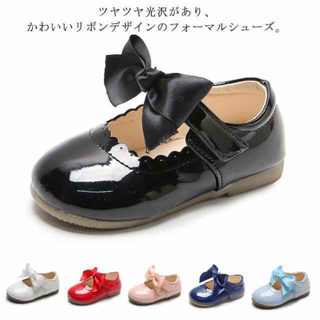 商品説明 シューズ キッズ 靴 女の子 発表会 子供 靴 シューズ リボン りぼん エナメル ワンストラップ スリッポ