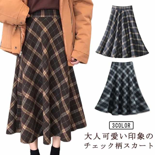 大人可愛い印象のチェック柄スカート スッキリした腰回りで、きれいなAラインシルエットを演出します。 ロングな丈感が、大人女性の方にも着やすいです。 秋から冬、春にかけてのコーディネートで、主役級になる