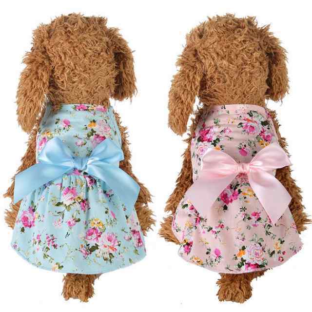 フローラルワンピース ペットウエア 犬 服 フラワー プリント ワンピース りぼん 女の子 ノースリーブ 花柄 ワンピース ドックウエア ピンク ブルー XS S M L XLフローラルワンピース ペ